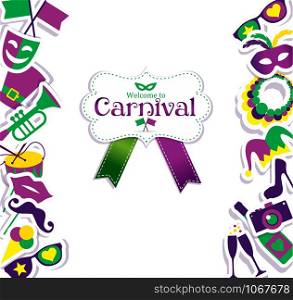 Bright vector carnival icons and sign Welcome to Carnival.