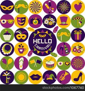 Bright vector carnival icons. Color icons in cirlles.. Bright vector carnival icons.
