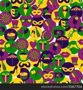 Bright vector carnival icons. Seamless pattern.. Bright vector carnival icons.