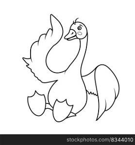 bright vector illustration of goose, poultry, illustration for kids games, sketch, line, hand drawing 