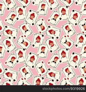 Bright vibrant pattern with Playing cards with Jack and Queen of Spades. Playing cards background. Bright vibrant pattern with Playing cards with Jack and Queen of Spades.