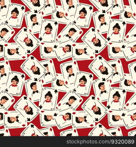 Bright vibrant pattern with Playing cards with Jack and Queen of Spades. Playing cards background. Bright vibrant pattern with Playing cards with Jack and Queen of Spades.