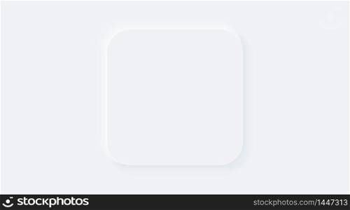 Bright white gradient buttons. Internet symbols on a background. Neumorphic effect icons. Shaped figure in trendy soft 3D style. Rectangle square