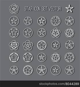 bright white star icon set on dark grey background vector illustration