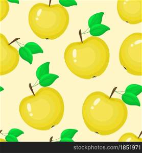 Bright yellow apples seamless pattern vector illustration. Whole fruits autumn background. Fall template with organic food for wallpaper, packaging, fabric and decor.. Bright yellow apples seamless pattern vector illustration.