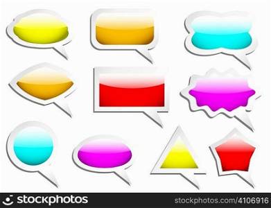 Brightly colored gel filled speech bubbles with drop shadow