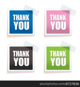 Brightly colored paper tag with thank you text on them