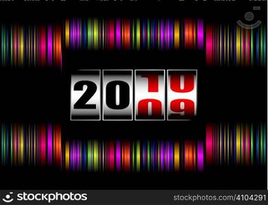 Brightly colored rainbow background with new year clock dial