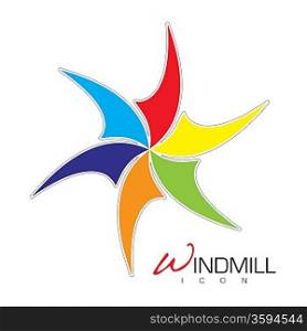 Brightly colored windmill icon with sails and text