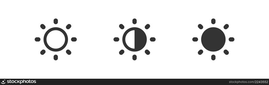 Brightness control icon. Contrast level button. Set isolated vector illustration for app design