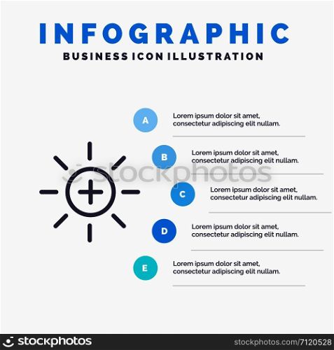 Brightness, Interface, Ui, User Line icon with 5 steps presentation infographics Background