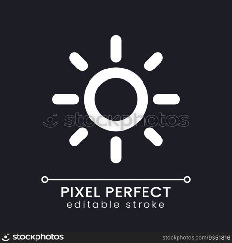 Brightness pixel perfect white linear ui icon for dark theme. Smartphone screen settings. Vector line pictogram. Isolated user interface symbol for night mode. Editable stroke. Poppins font used. Brightness pixel perfect white linear ui icon for dark theme