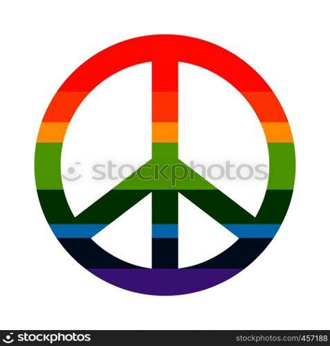 Brightness Rainbow peace symbol on white background. Vector hippie icon. Brightness Rainbow peace symbol