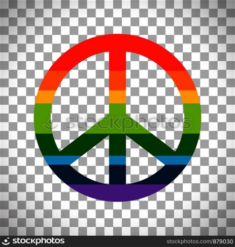 Brightness rainbow peace symbol vector isolated on transparent background. Rainbow peace symbol on transparent background