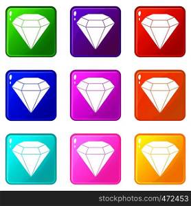 Brilliant gemstone icons of 9 color set isolated vector illustration. Brilliant gemstone icons 9 set