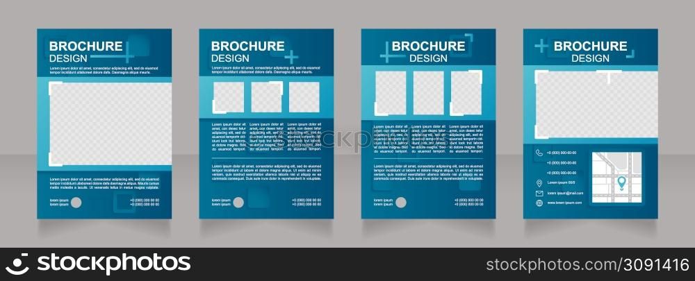 Bringing new products to market blank brochure design. Template set with copy space for text. Premade corporate reports collection. Editable 4 paper pages. Arial Bold, Regular fonts used. Bringing new products to market blank brochure design