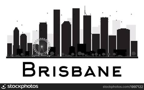 Brisbane City skyline black and white silhouette. Vector illustration. Simple flat concept for tourism presentation, banner, placard or web site. Business travel concept. Cityscape with famous landmarks