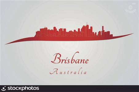 Brisbane skyline in red and gray background in editable vector file