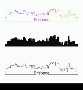 Brisbane skyline linear style with rainbow in editable vector file