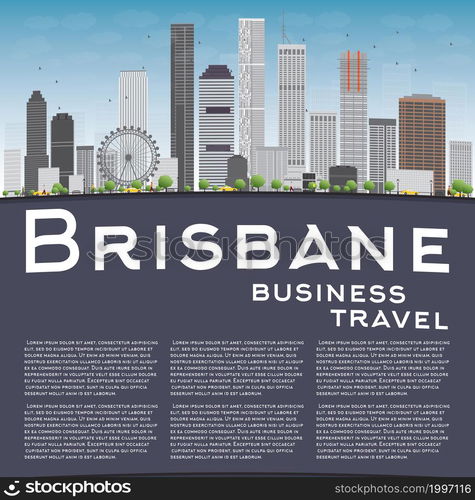 Brisbane skyline with grey building, blue sky and copy space. Business travel concept. Vector illustration