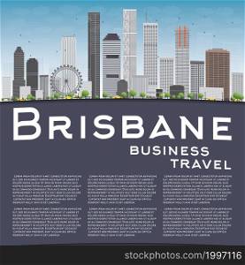 Brisbane skyline with grey building, blue sky and copy space. Business travel concept. Vector illustration