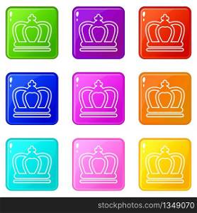 Britain crown icons set 9 color collection isolated on white for any design. Britain crown icons set 9 color collection