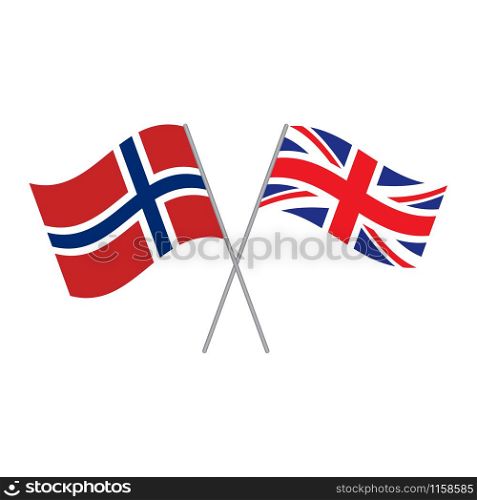 British and Norwegian flags vector isolated on white background. British and Norwegian flags vector isolated on white