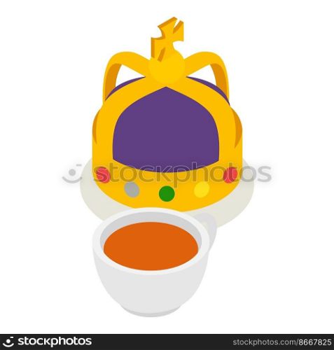 British symbol icon isometric vector. Royal golden crown, traditional english tea. Monarchy symbol, history, culture, tradition. British symbol icon isometric vector. Royal golden crown traditional english tea