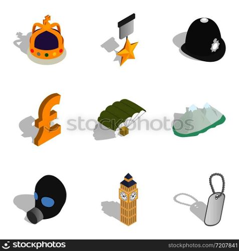 Broad money icons set. Isometric set of 9 broad money vector icons for web isolated on white background. Broad money icons set, isometric style