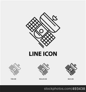 Broadcast, broadcasting, communication, satellite, telecommunication Icon in Thin, Regular and Bold Line Style. Vector illustration. Vector EPS10 Abstract Template background