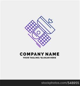 Broadcast, broadcasting, communication, satellite, telecommunication Purple Business Logo Template. Place for Tagline. Vector EPS10 Abstract Template background