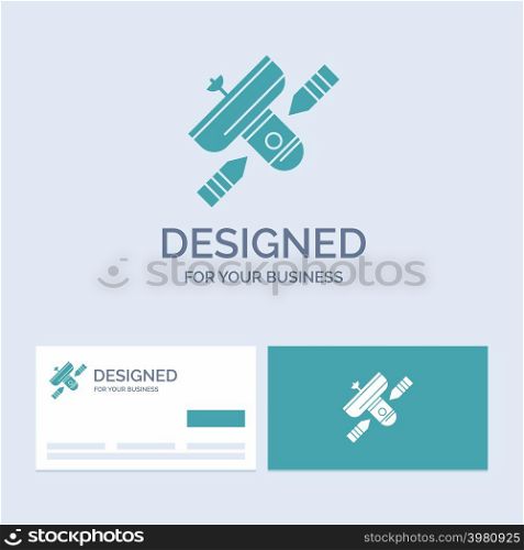 Broadcast, broadcasting, radio, satellite, transmitter Business Logo Glyph Icon Symbol for your business. Turquoise Business Cards with Brand logo template.