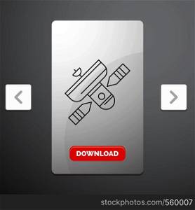 Broadcast, broadcasting, radio, satellite, transmitter Line Icon in Carousal Pagination Slider Design & Red Download Button. Vector EPS10 Abstract Template background