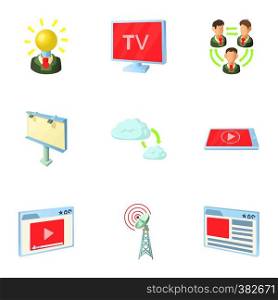 Broadcast icons set. Cartoon illustration of 9 broadcast vector icons for web. Broadcast icons set, cartoon style