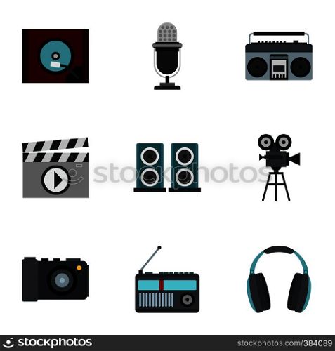 Broadcasting icons set. Flat illustration of 9 broadcasting vector icons for web. Broadcasting icons set, flat style