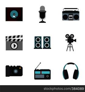 Broadcasting icons set. Flat illustration of 9 broadcasting vector icons for web. Broadcasting icons set, flat style