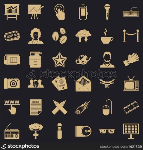Broadcasting icons set. Simple style of 36 broadcasting vector icons for web for any design. Broadcasting icons set, simple style