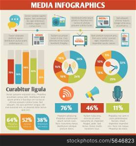 Broadcasting media social news infographics with tv satellite megaphone icons vector illustration