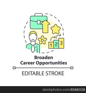 Broaden career opportunities concept icon. Mentoring relationship benefit abstract idea thin line illustration. Isolated outline drawing. Editable stroke. Arial, Myriad Pro-Bold fonts used. Broaden career opportunities concept icon