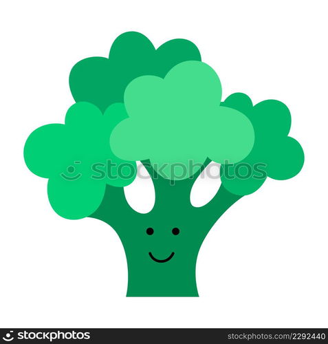 Broccoli. Cute, funny cartoon vegetable character. Emotions. Food smilie. Vector illustration for children.