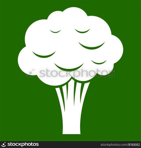 Broccoli icon white isolated on green background. Vector illustration. Broccoli icon green