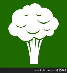 Broccoli icon white isolated on green background. Vector illustration. Broccoli icon green