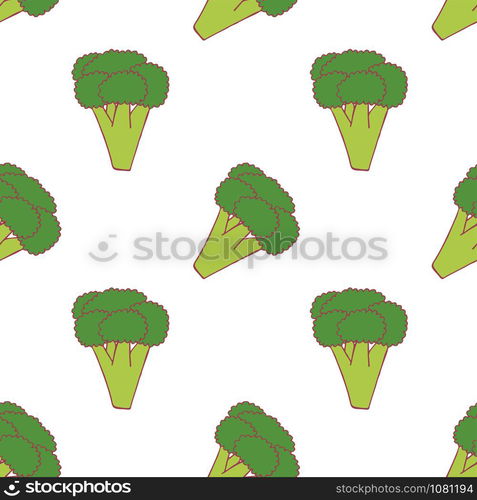 Broccoli seamless pattern for wallpaper design. Fresh ripe color food. Organic healthy vegetable. Raw, vegan, vegetarian food. Cartoon pattern on white backdrop. Vector doodle design. . Broccoli seamless pattern