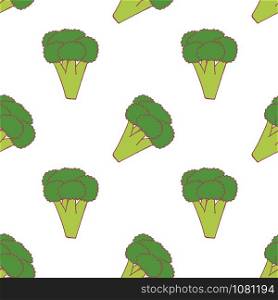 Broccoli seamless pattern for wallpaper design. Fresh ripe color food. Organic healthy vegetable. Raw, vegan, vegetarian food. Cartoon pattern on white backdrop. Vector doodle design. . Broccoli seamless pattern