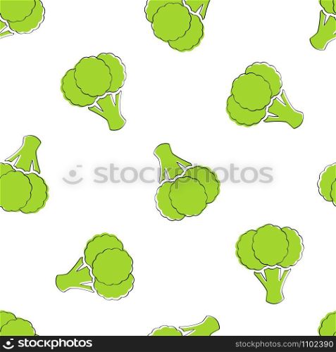 Broccoli vegetable seamless background vector flat illustration. Modern seamless broccoli texture background design with vegetable in natural green color for healthy organic fabric print or wallpaper. Broccoli vegetable seamless background graphic