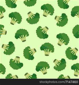 Broccoli vegetables seamless pattern on green background, green broccoli ingredients food, vector illustration