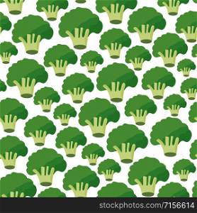 Broccoli vegetables seamless pattern on white background, green broccoli ingredients food, vector illustration