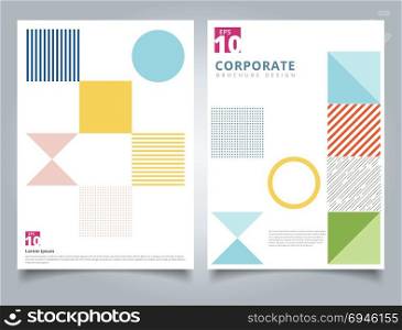 Brochure design template, Flyer cover geometric square. triangle, line colorful pastels design layout copy space for photo background, vector illustration