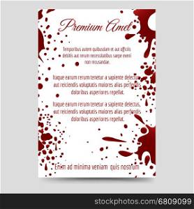 Brochure flyer template with blood splashes. Brochure flyer template A6 with blood splashes on white background with text. Vector illustration