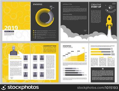 Brochure layout template. Anual report business finance presentation pages vector design project with place for your text. Illustration of presentation project, planning start up launch. Brochure layout template. Anual report business finance presentation pages vector design project with place for your text